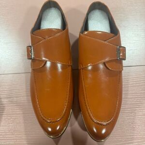 Men's Tan Faux Leather Monk Strap Shoes with Buckle Detail, Elegant Formal Footw